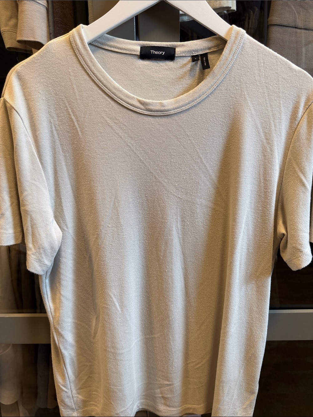 Theory Men’s Light Cream Crewneck Short Sleeve T-Shirt